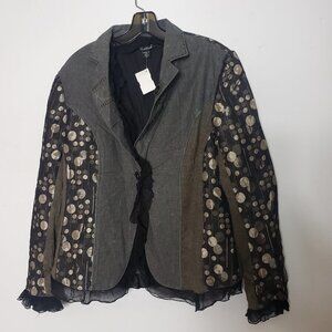 Vasteed Ruffle Edge Polka Dot Button lapel Jacket Blazer NWT size XL